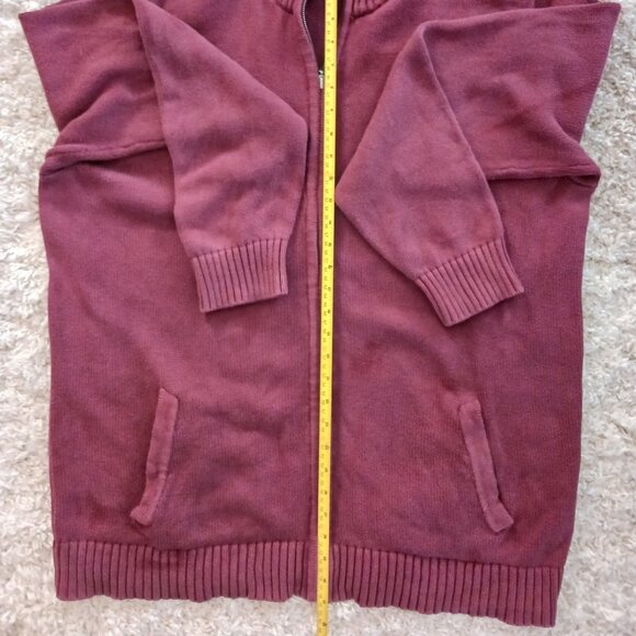 LL Bean Mens Cotton Knit Full Zip-Up Cardigan Sweater Coat Size XL Burgandy READ - Picture 6 of 8